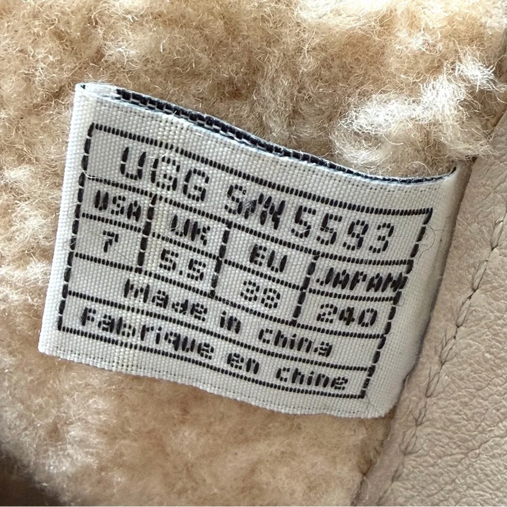UGG Gisella Brown Suede Buckle Wedge Shearling Mid Calf Back Zip Boots Size 7